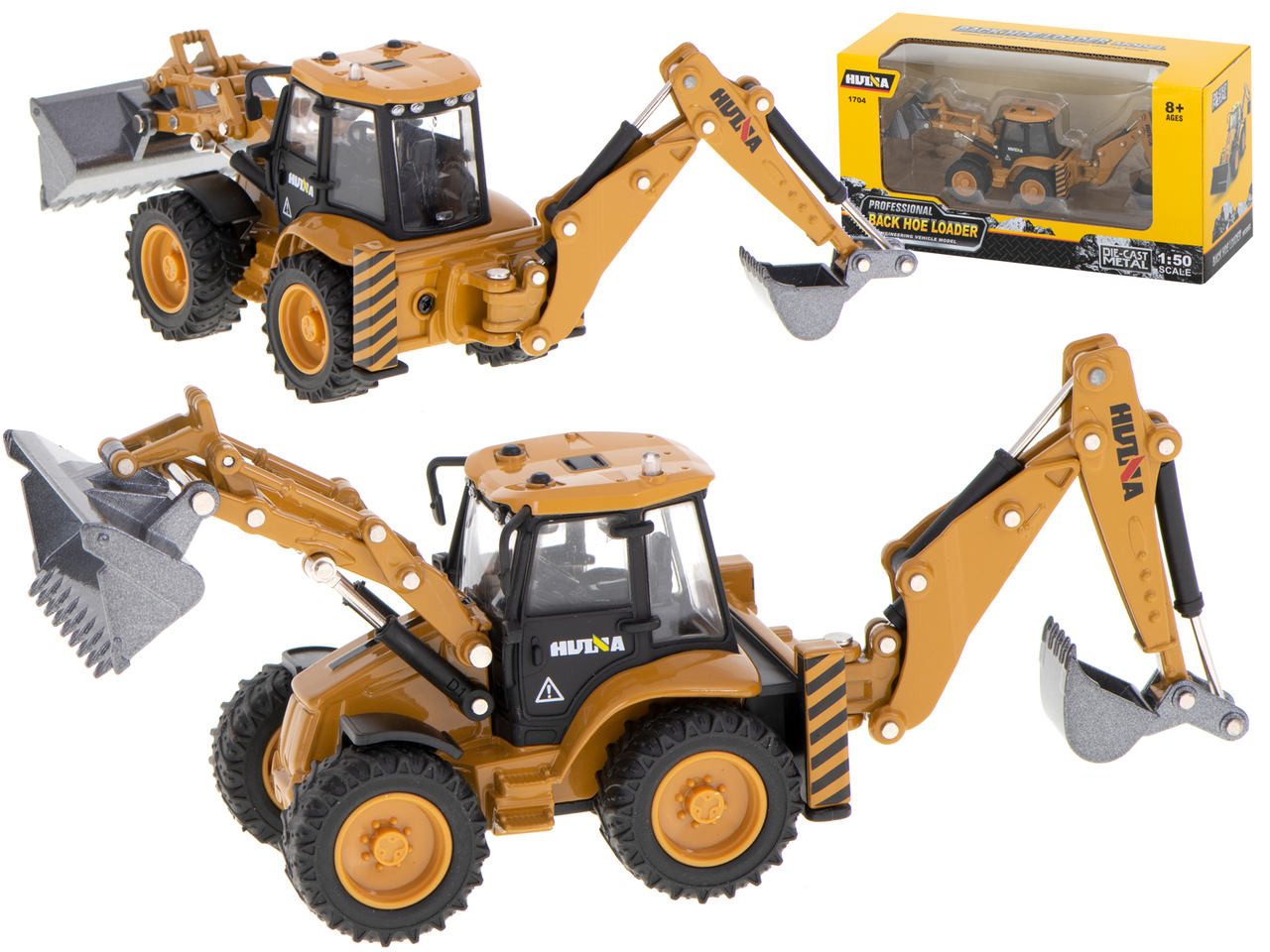 Hui Na Toys Spielzeug-Bagger Baggerlader Bulldozer Spielzeug 1:50 - Metallmodell beweglichen Teilen, (Radladerbagger Set, 1x Realistischer Radlader Bagger mit beweglichen Teilen), Robuste Konstruktion, realistische Details, bewegliche Teile