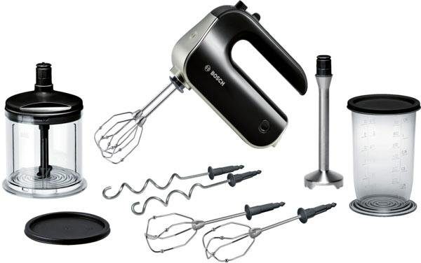 BOSCH Handmixer HomeProfessional MFQ4885DE, 2x Edelst. Besen, 1x Knethaken, schwarz, 575 W, 5 Stufen, Turbostufe, Zerkleinerer, Mixfuß, Mixbecher, Made in Europe