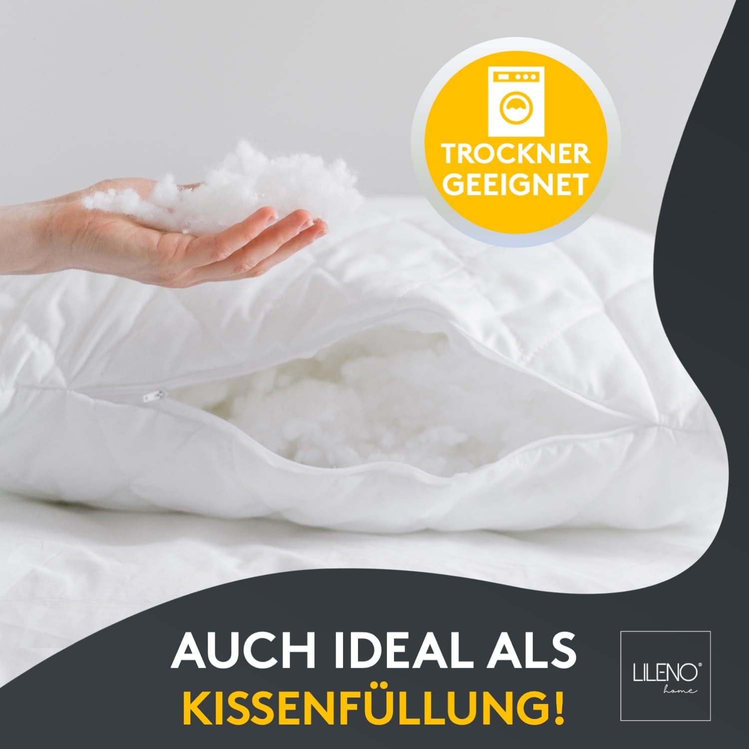 LILENO HOME Kissenfüllung Füllwatte im Vlies Beutel - für Kuscheltiere, Kissen, Basteln, 3.000 g Füllmaterial - waschbar bis 95 °C - als Watte o. Bastelwatte