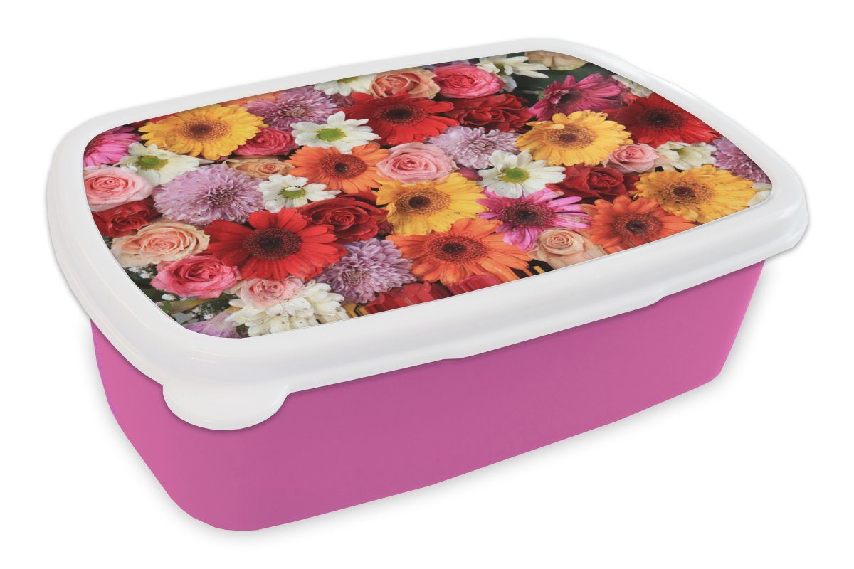 - Kunststoff für Snackbox, Rosen, - Farben Brotdose Erwachsene, Brotbox - (2-tlg), Kunststoff, Lunchbox Gerbera rosa Kinder, MuchoWow Mädchen, Blumen
