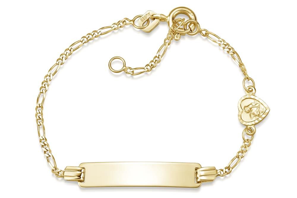Silberkettenstore Goldarmband Kinder-Gravurarmband Engel II Figaro 1,5mm - 333 Gold, Länge wählbar
