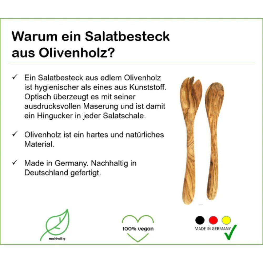 Olivenholz-erleben Salatbesteck KLEIN aus Olivenholz, Länge ca. 21 cm (Set, 2-tlg., 1x Salatgabel und 1x Salatlöffel), antibakterielle Wirkung, lebensmittelecht und geschmacksneutral