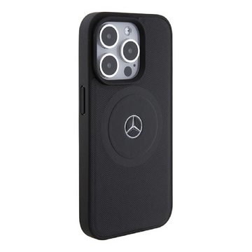 Mercedes Benz Handyhülle Case iPhone 15 Pro Max Echtleder geriffelt MagSafe schwarz, Kantenschutz