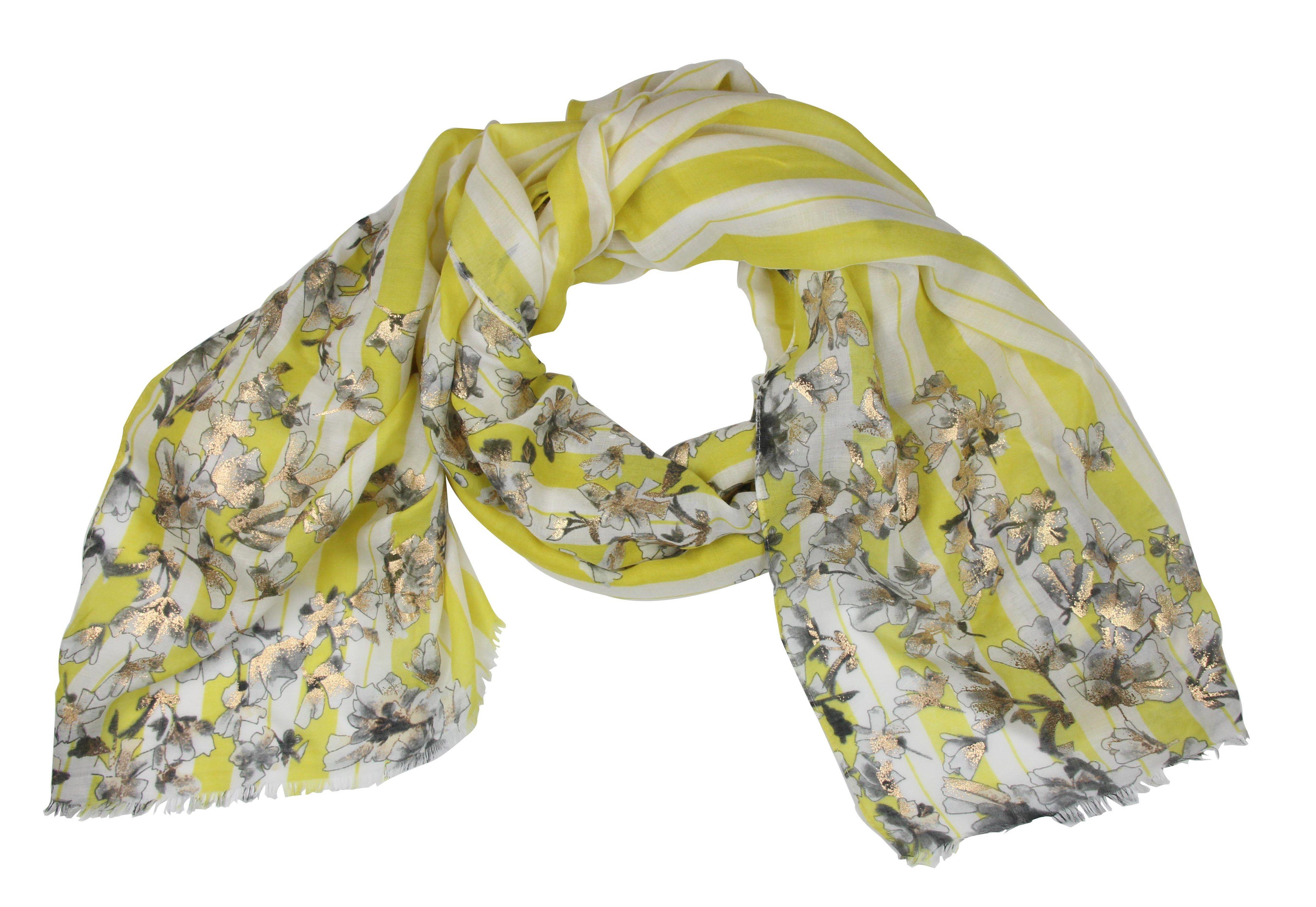 Vanessa & Melissa Schal Leichter sommerlicher Damen, Schal in frischen Farben, gestreift mit zarten Blüten