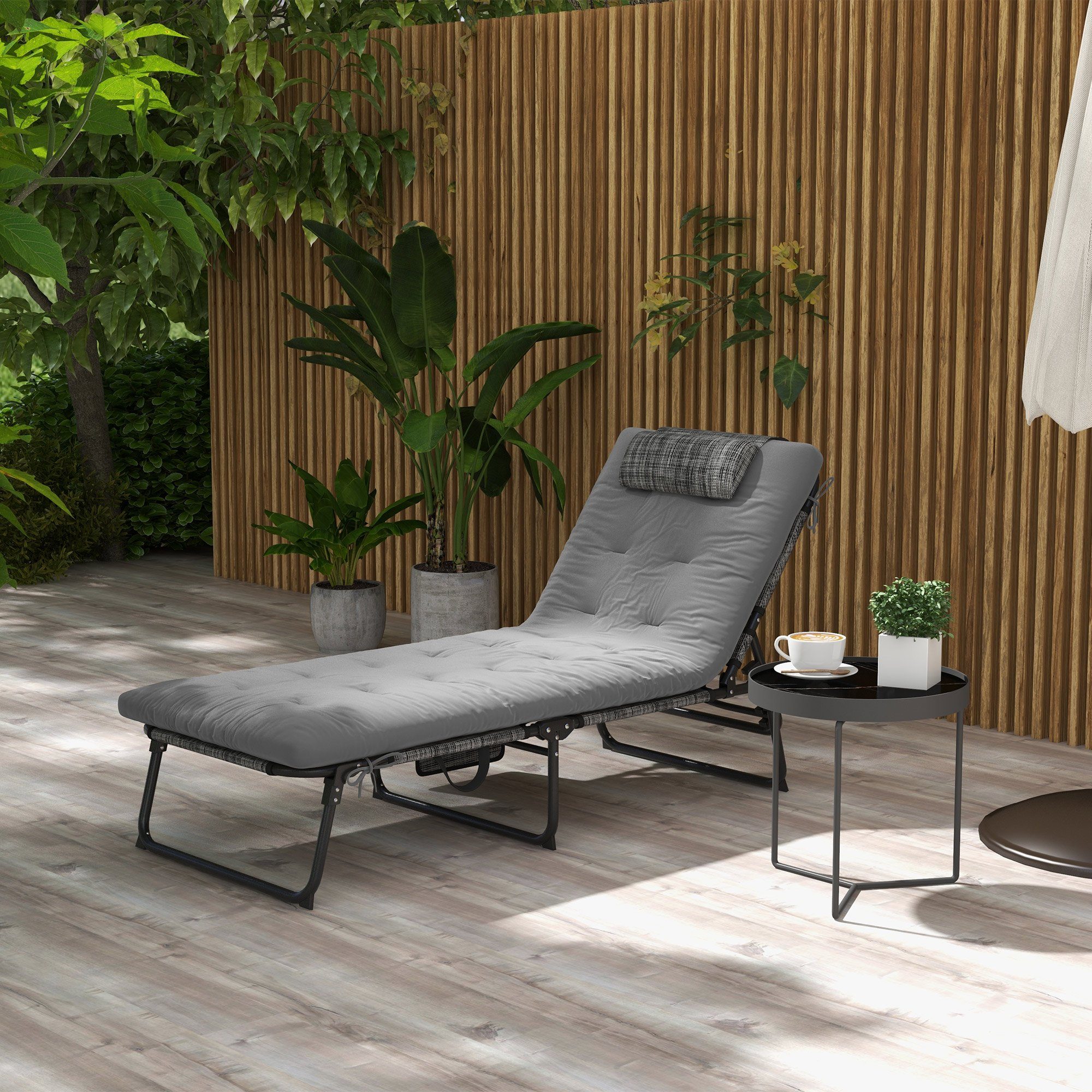 Outsunny Gartenliege Feldbett, Campingbett mit Seitentasche, günstig online kaufen