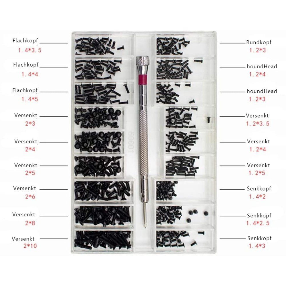 Schrauben 500 Stück Schrauben Computerschrauben Mini Reparaturschrauben Set  Brillen Uhr Reparatur Schraube Ersatz Kit Set für die Reparatur von