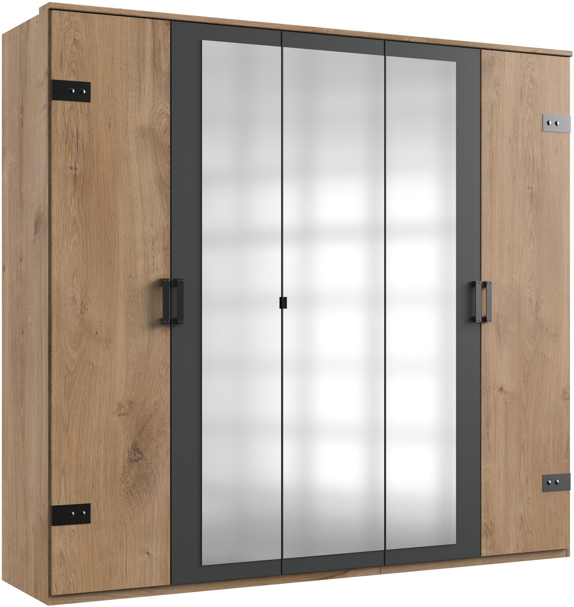Wimex Kleiderschrank Stockholm, rustikale Optik im Industrial Design, Made in Germany mit Spiegel, 225x58x210 cm, Made in Germany