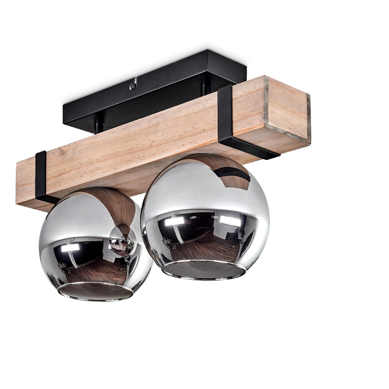 hofstein Deckenleuchte Deckenlampe aus Metall/Holz/Glas in günstig online kaufen
