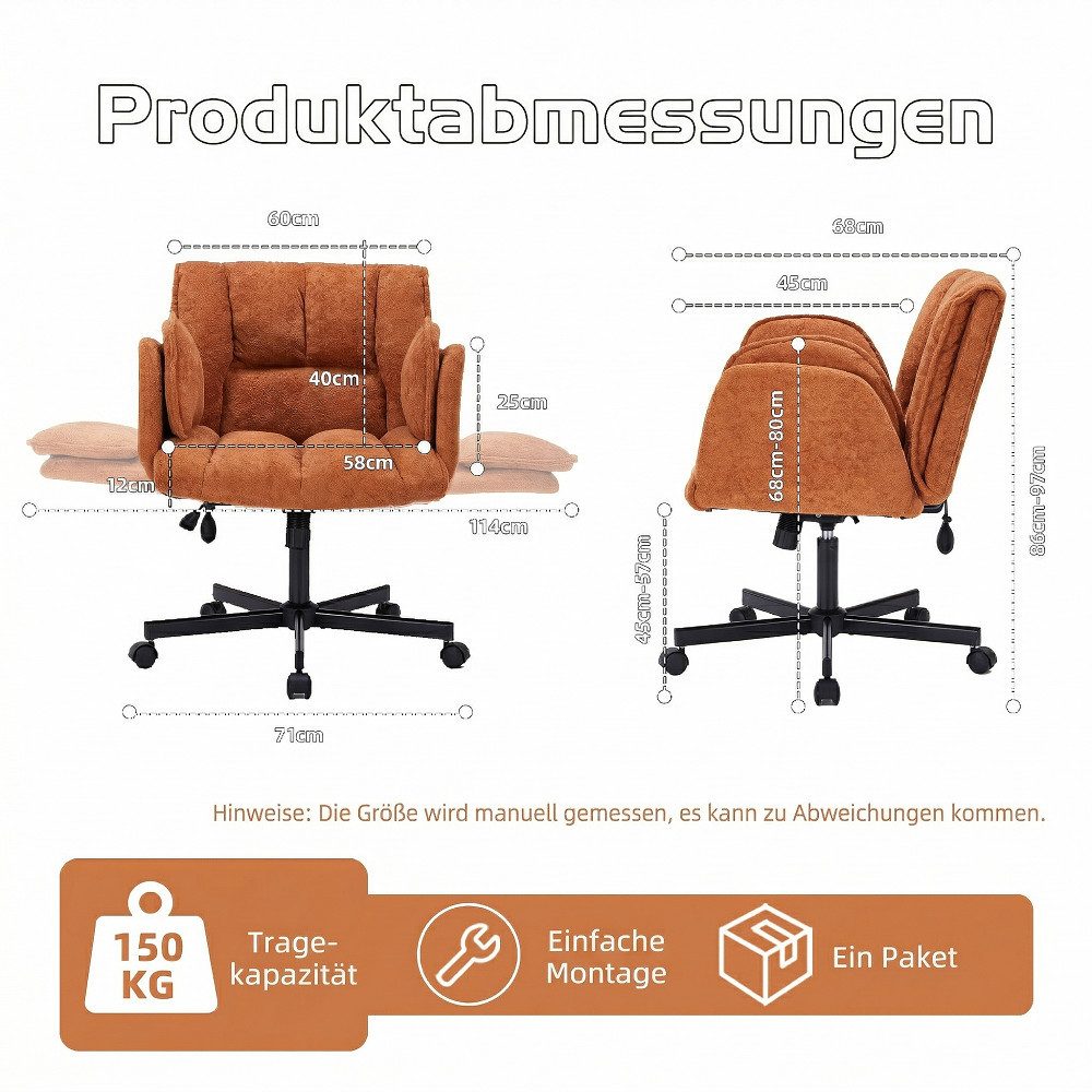 Leawin Drehstuhl Bürostuhl ergonomisch mit Rollen & klappbaren Armlehnen, Breiter Schreibtischstuhl mit Air-Lordosenstütze, 150 kg