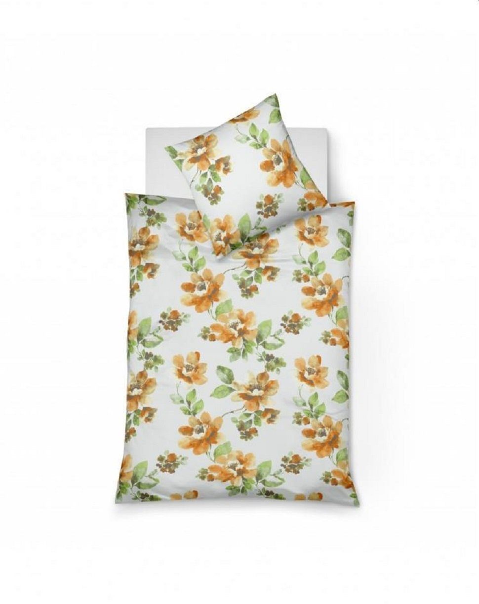fleuresse Bettwäsche Fleuresse Mako-Satin Bettwäsche 135x200 Blumen dottergelb orange 11337, Mako-Satin, 2 teilig