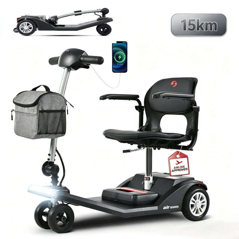 muvano Elektromobil 250W 120kg Traglast, 20km Reichweite Lithium-Akku Seniorenmobil, 250 W, 6 km/h, faltbar führerscheinfrei, 12Ah, IPX4, Für Senioren und Erwachsene