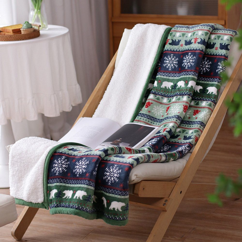 Wohndecke Plüsch-Strickdecke, Decke im Weihnachtsstil, flauschig, weich und warm, NUODWELL