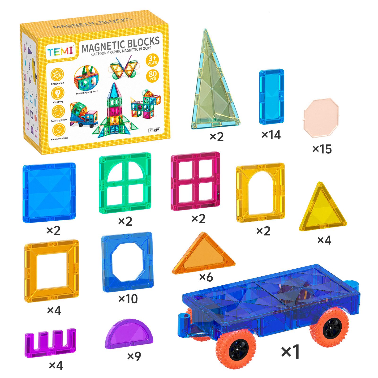 TEMI agnetspielzeug Magneten Kinder Magnetbausteine Magnet Magnetspielbausteine, (Set, 80 St., 80/102/150/180 Teile), Geschenk für 3, 4, 5, 6, 7, 8, 9 Jahre Kinder