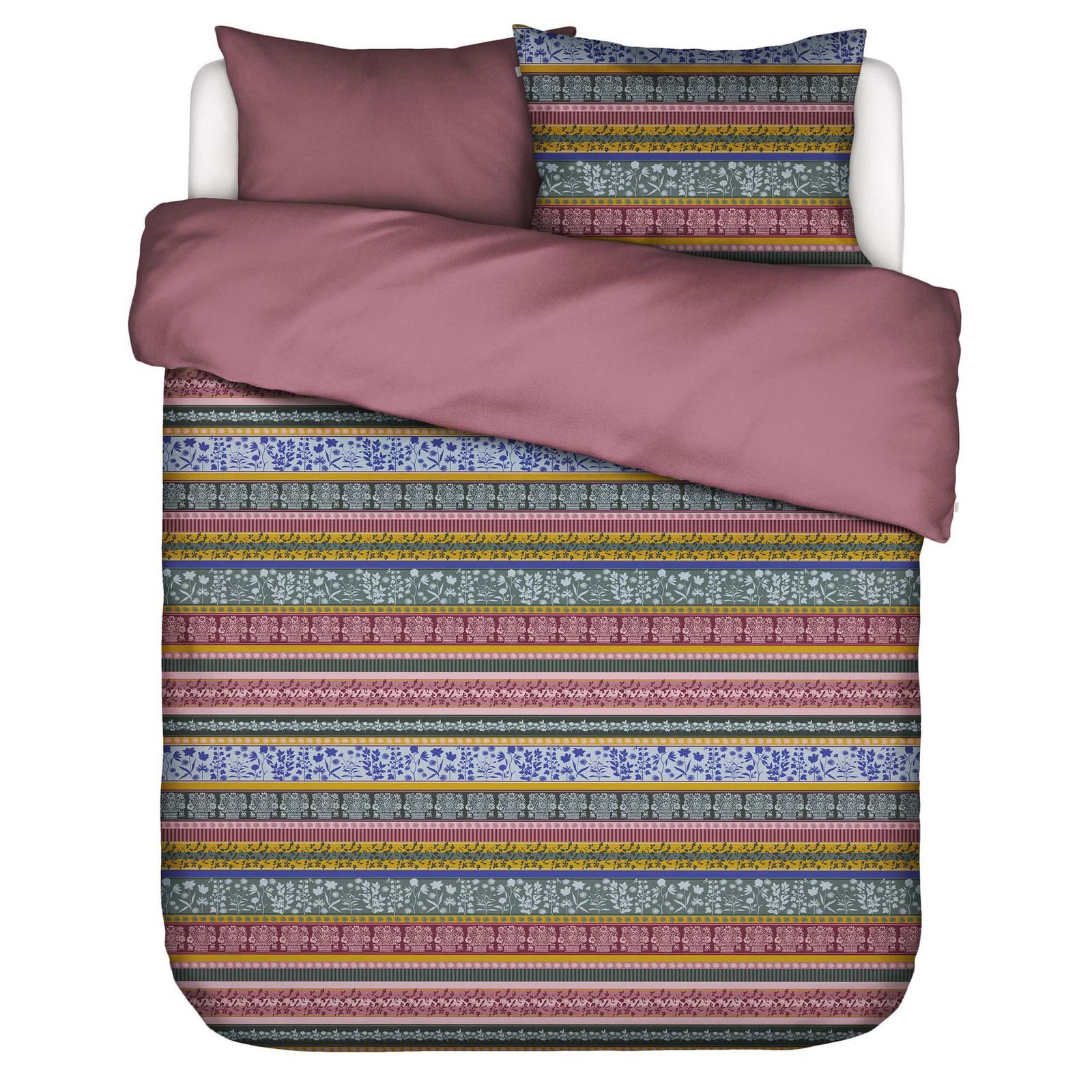 Essenza Bettwäsche Lita Surf Mauve Flanell, Flanell, 2 teilig, Gestreift, Blümchen, Floral