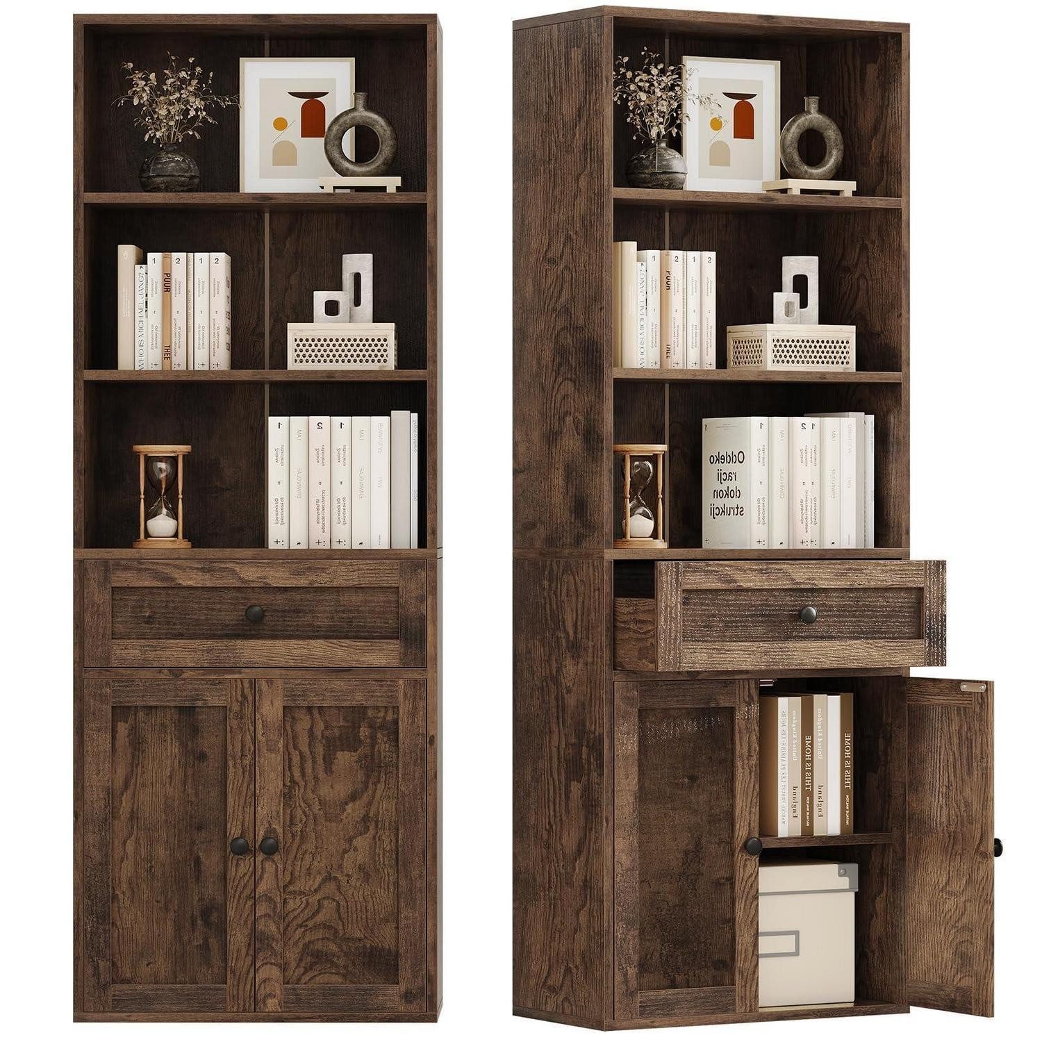 LuxusKollektion Bücherregal Bücherregal mit Türen & Schublade Braun 5 Ebenen