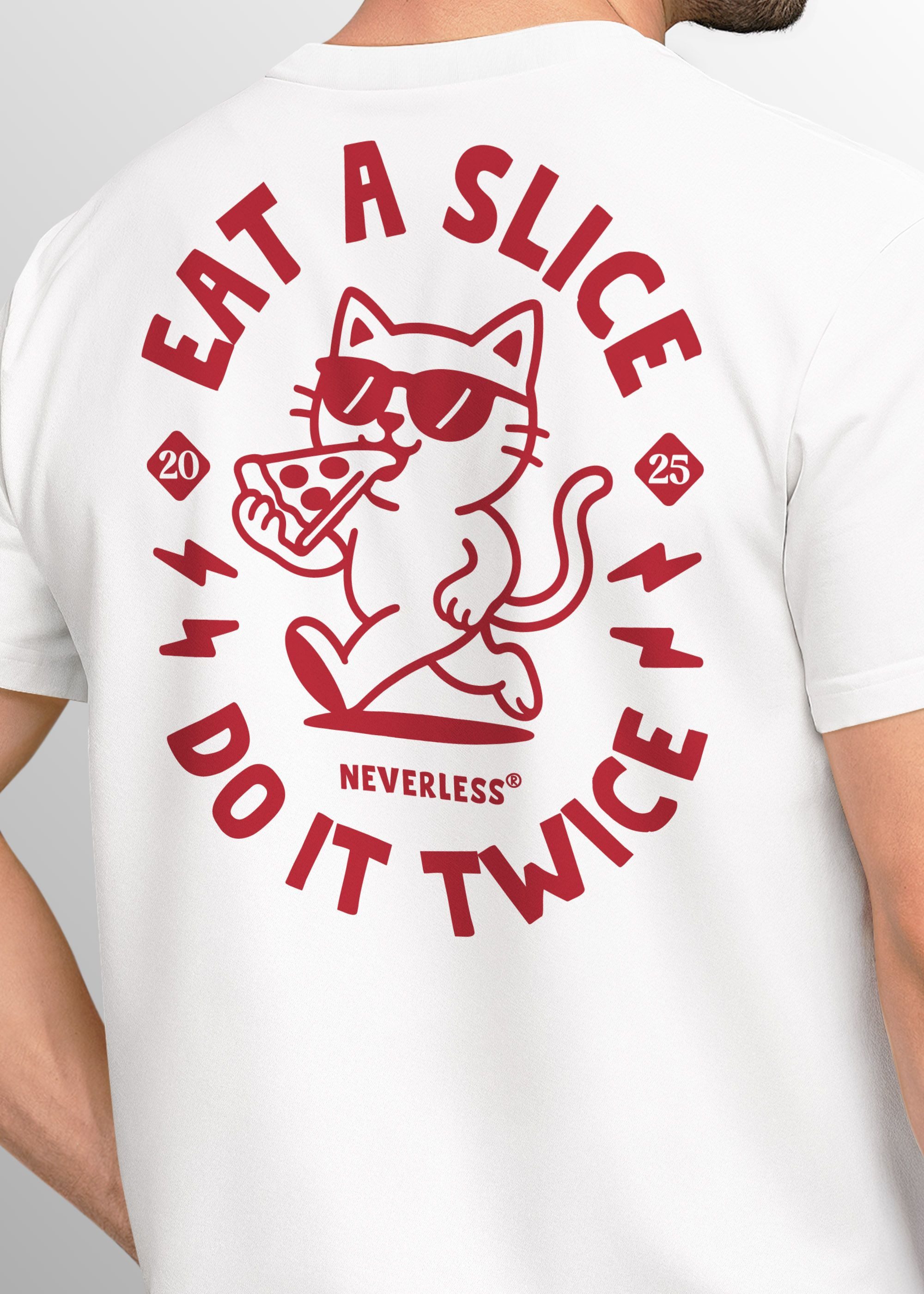 Neverless Print-Shirt Backprint T-Shirt Herren Pizza Katze Spruch– Rückendruck im mit Print