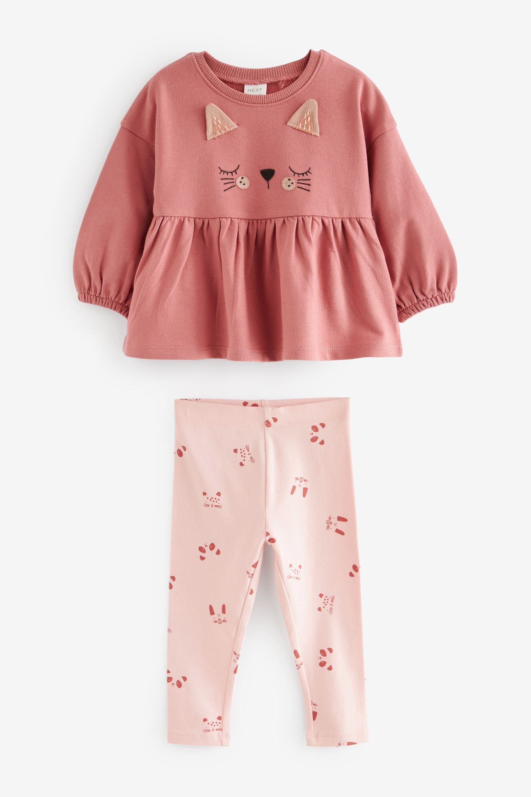 Next Shirt & Leggings Ballerina-Set mit Langarmshirt und Leggings (2-tlg) Pink Cat | Shirt-Sets