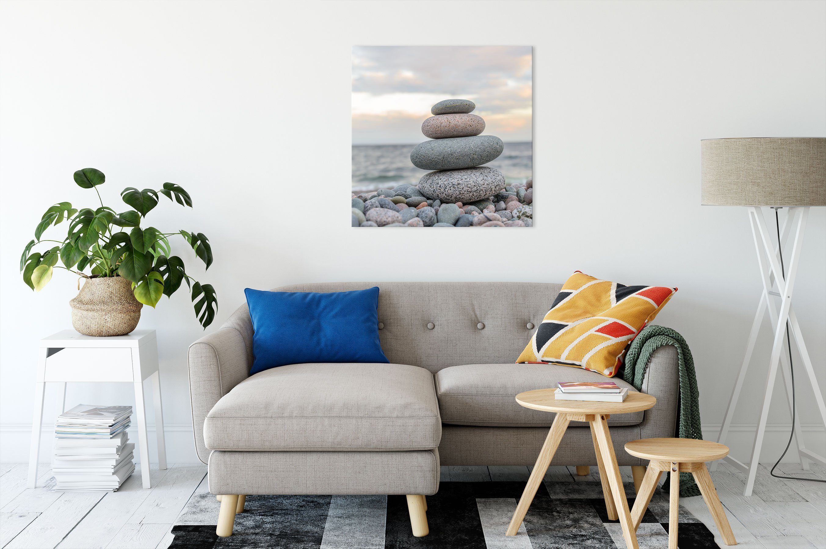 Pixxprint Leinwandbild Steinturm am Strand, Steinturm am Strand (1 St), Lei günstig online kaufen