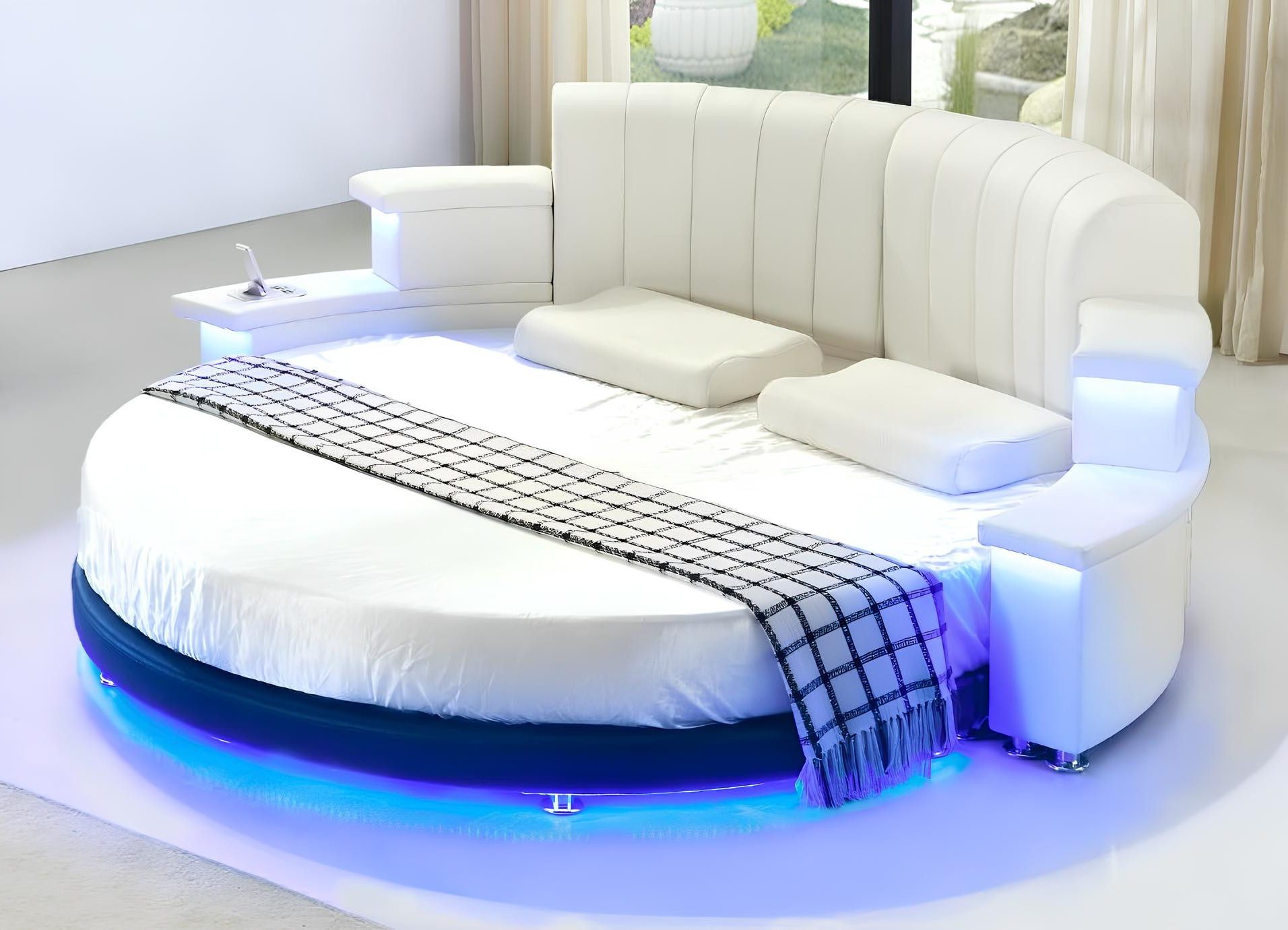 Xlmoebel Rundbett LED-beleuchtetes Lederbett mit komfortabler Polsterung (Bett), Hergestellt in Europa