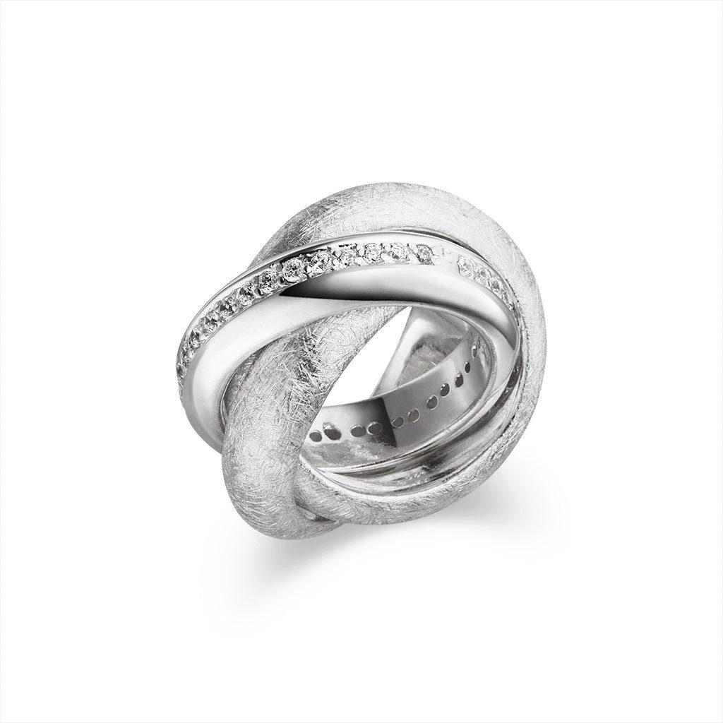 SKIELKA DESIGNSCHMUCK Silberring Silber Ring "Schwerer Dreier" Zirkonia  (Sterling Silber 925), hochwertige Goldschmiedearbeit aus Deutschland