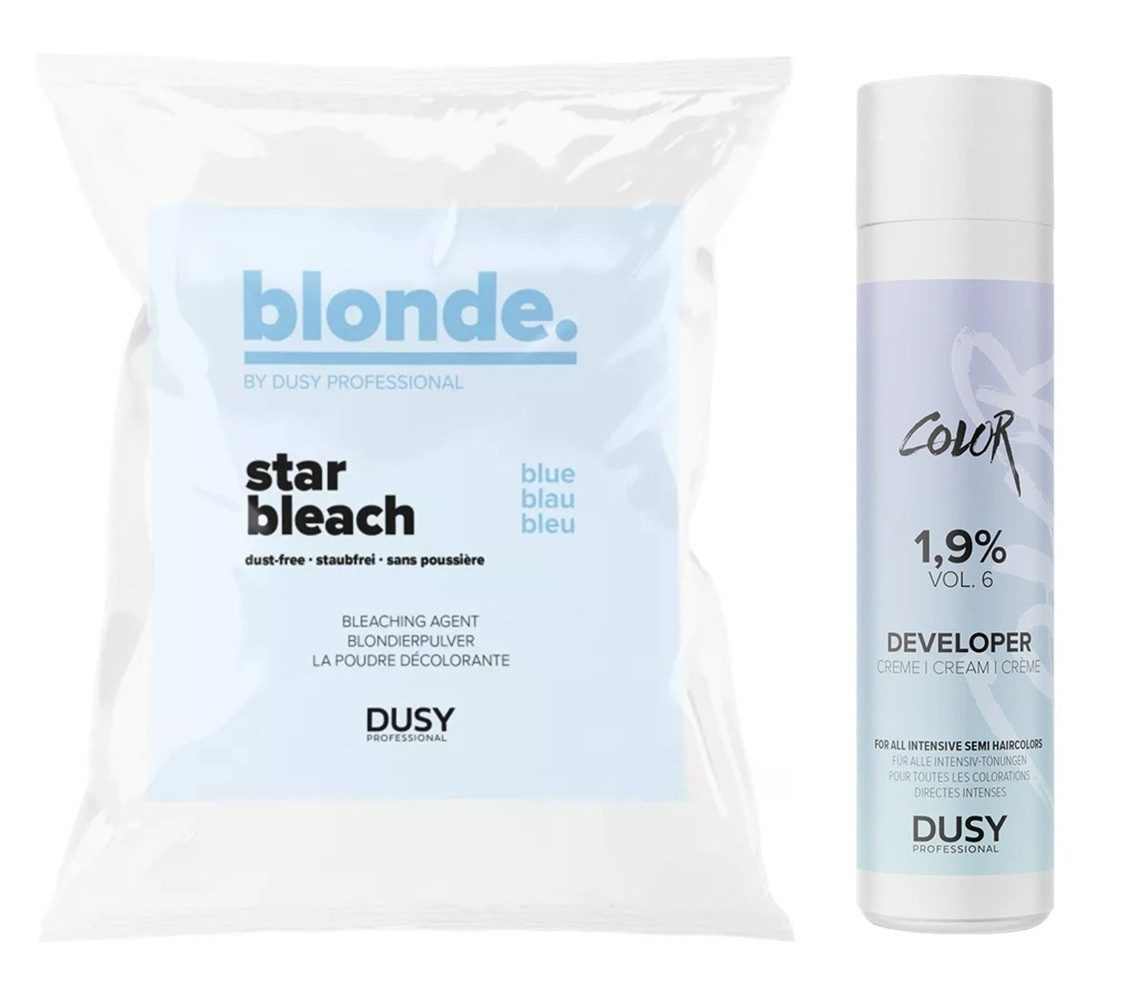 Dusy Professional Blondierpulver Dusy Star Bleach Blondierpulver 100g + Creme Developer 250ml (1,9), Spar-Set