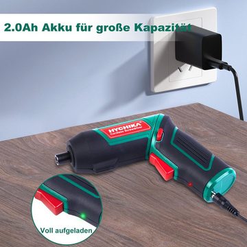 HYCHIKA Akku-Schrauber 6N-m, 2000mAh Akku, 3.6V Li-Ion Akku mit 20 Aufsätzen, 6,00 Nm, LED Lichter, Schraubmagnethalterung