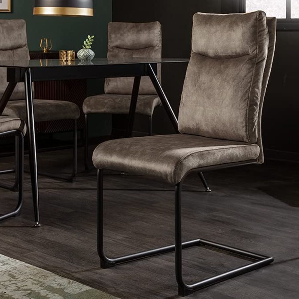 Stuhl Eleganter Freischwinger Stuhl COMODO Samt taupe mit Griff