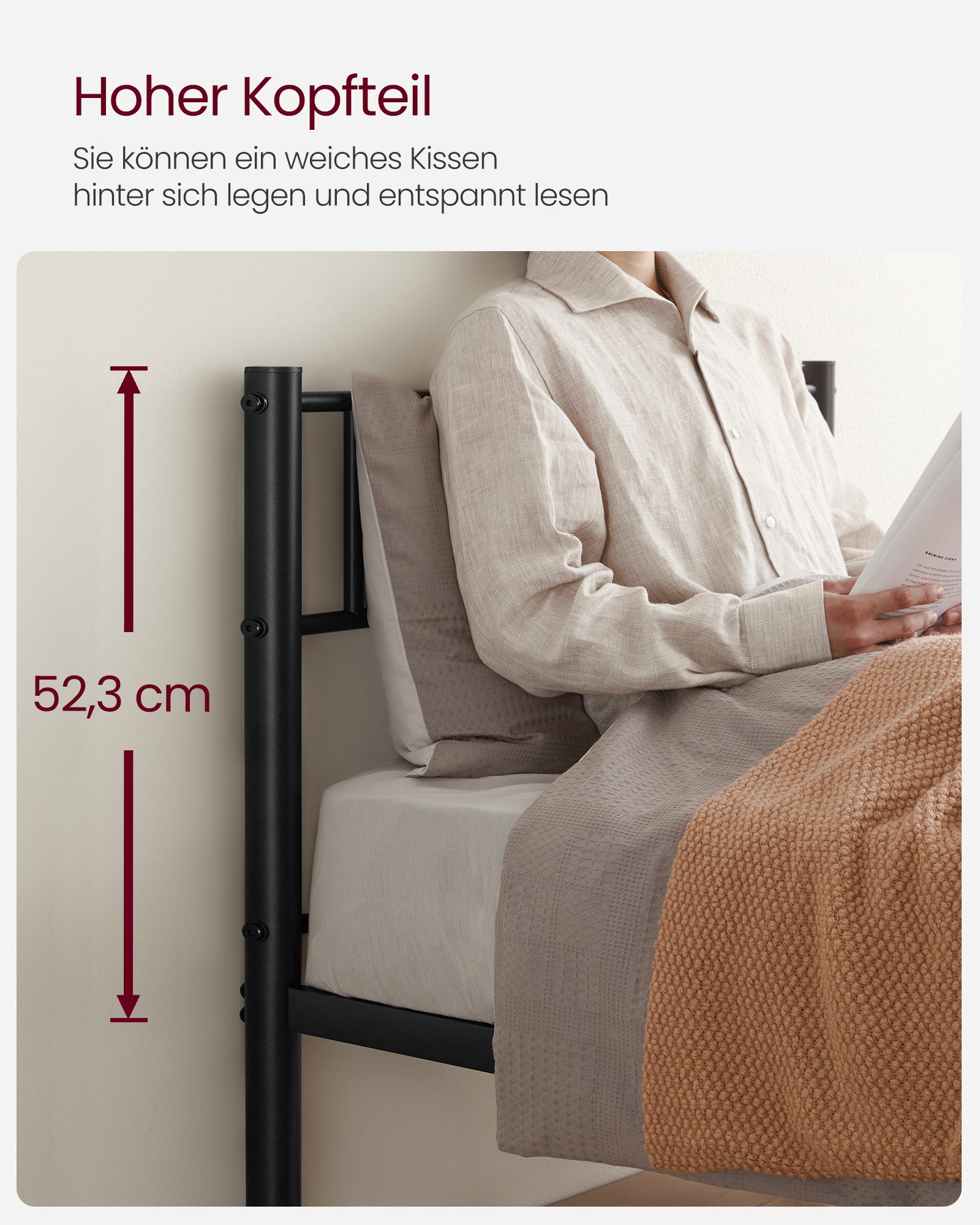 VASAGLE Bettgestell Bett Gästebett (1-tlg., 90 x 200 cm), 90 x 200 cm, einfache Montage, Einzelbett, Bettgestell, Bettrahmen – Bild 4 von 5