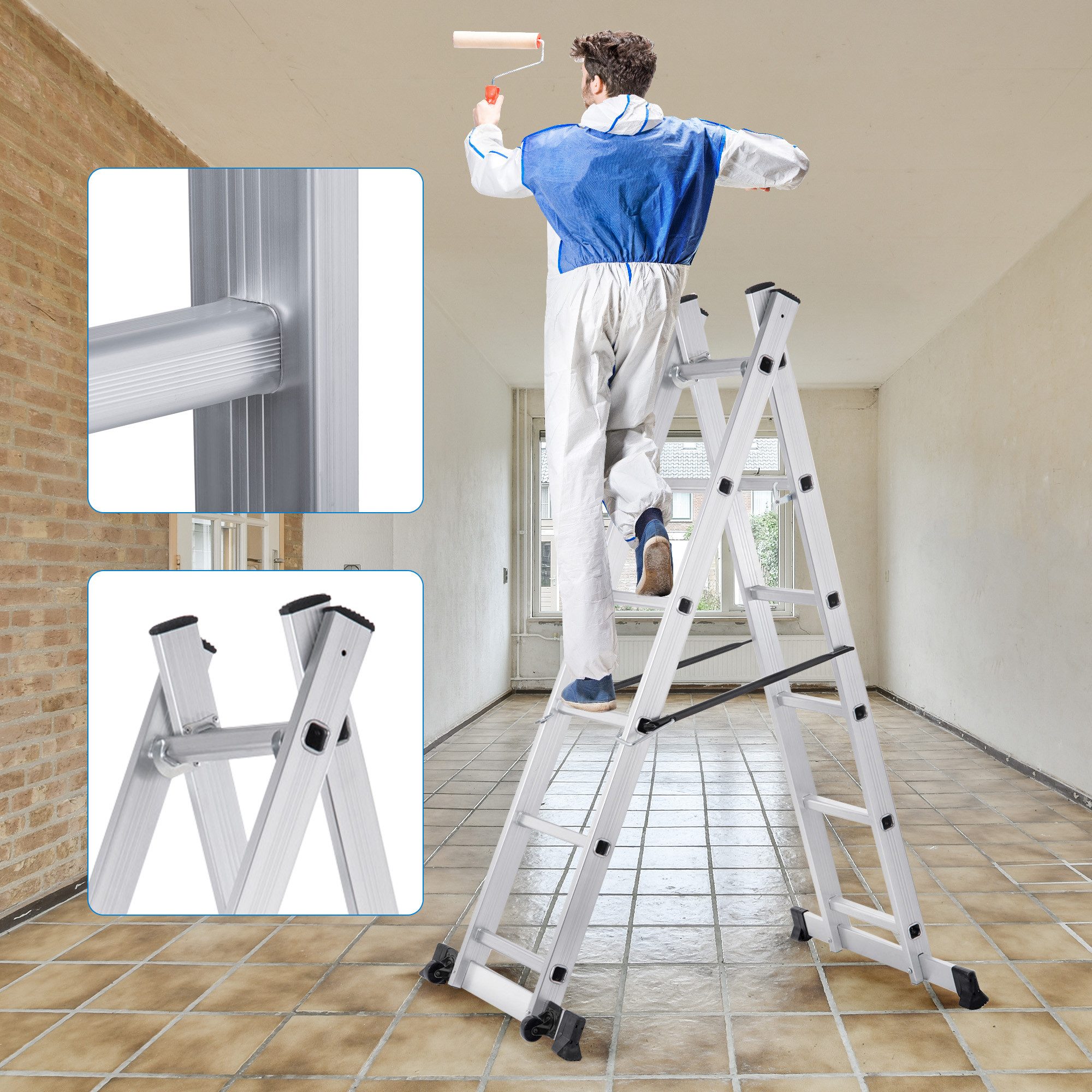 MAXCRAFT Multi-Purpose Ladder Mobile Aluminum Work Platform / Multifunctional Scaffold with Wheels