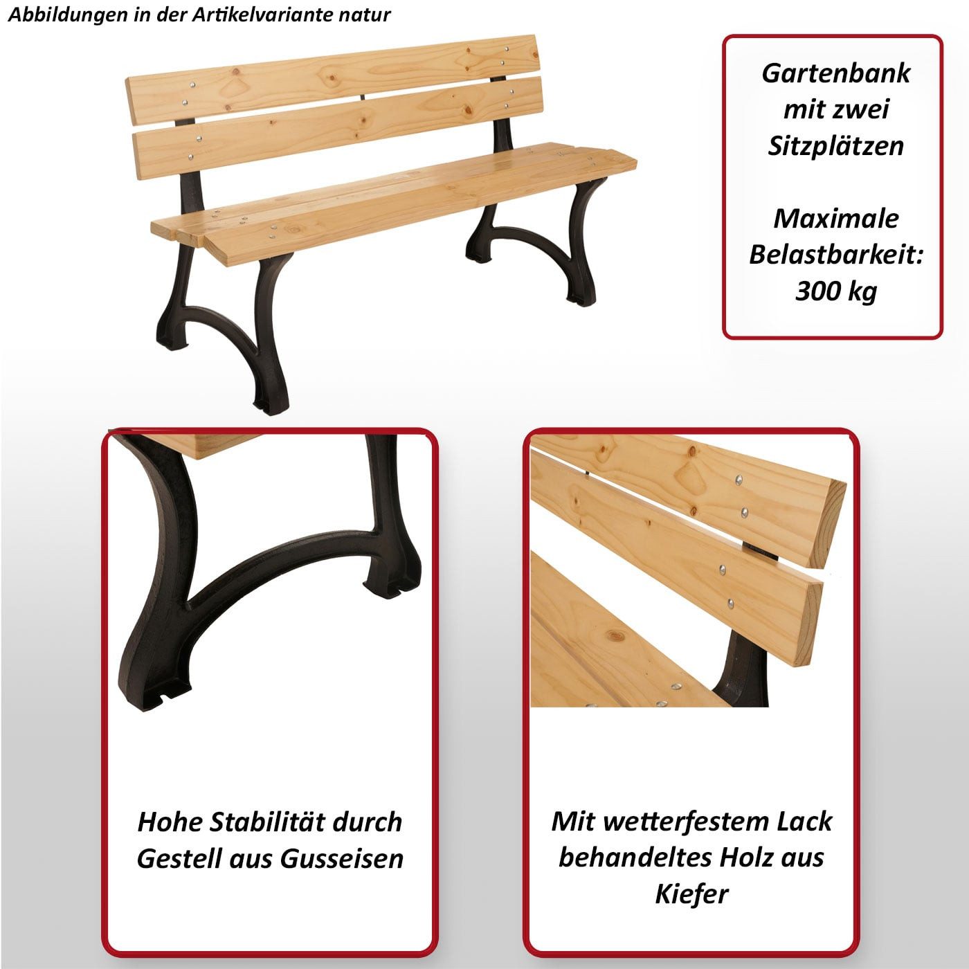 MCW Gartenbank MCW-O20-125, Befestigung am Boden möglich, Zwei Sitzplätze