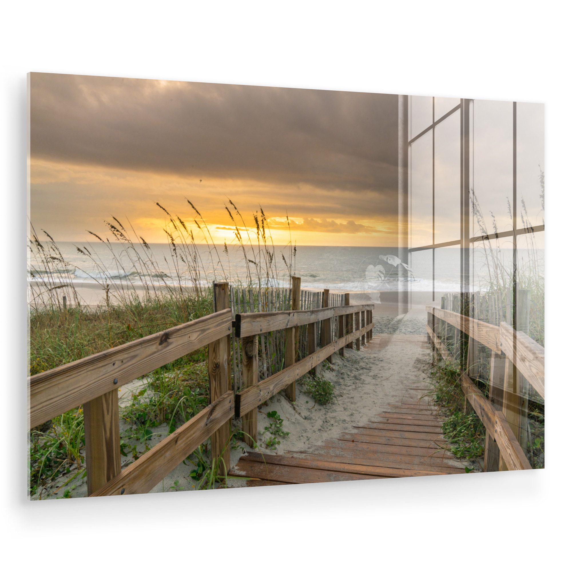 MuchoWow Acrylglasbild Strand - Meer - Düne - Weg, Inkl. Aufhängung, Glasbilder Wohnzimmer, Schlafzimmer, Flur & Esszimmer, 30x20 cm