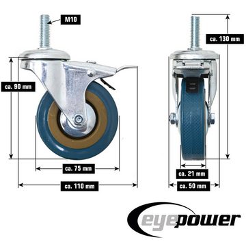 eyepower Transportroller 1 Stück Schwerlast Möbelrolle mit Bremse M10 Rolle 75mm, Lenkrolle mit Gewinde