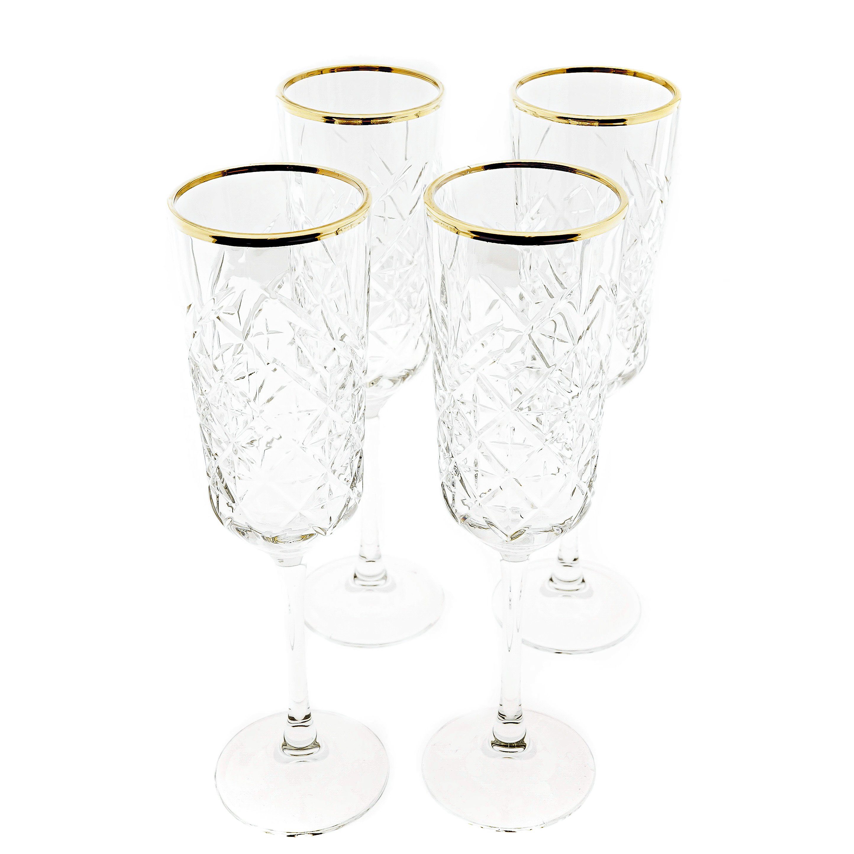 Pasabahce Champagnerglas Timeless Golden Touch Sektglas, Sektkelch 175 ml, 4 Stück, 4-tlg.