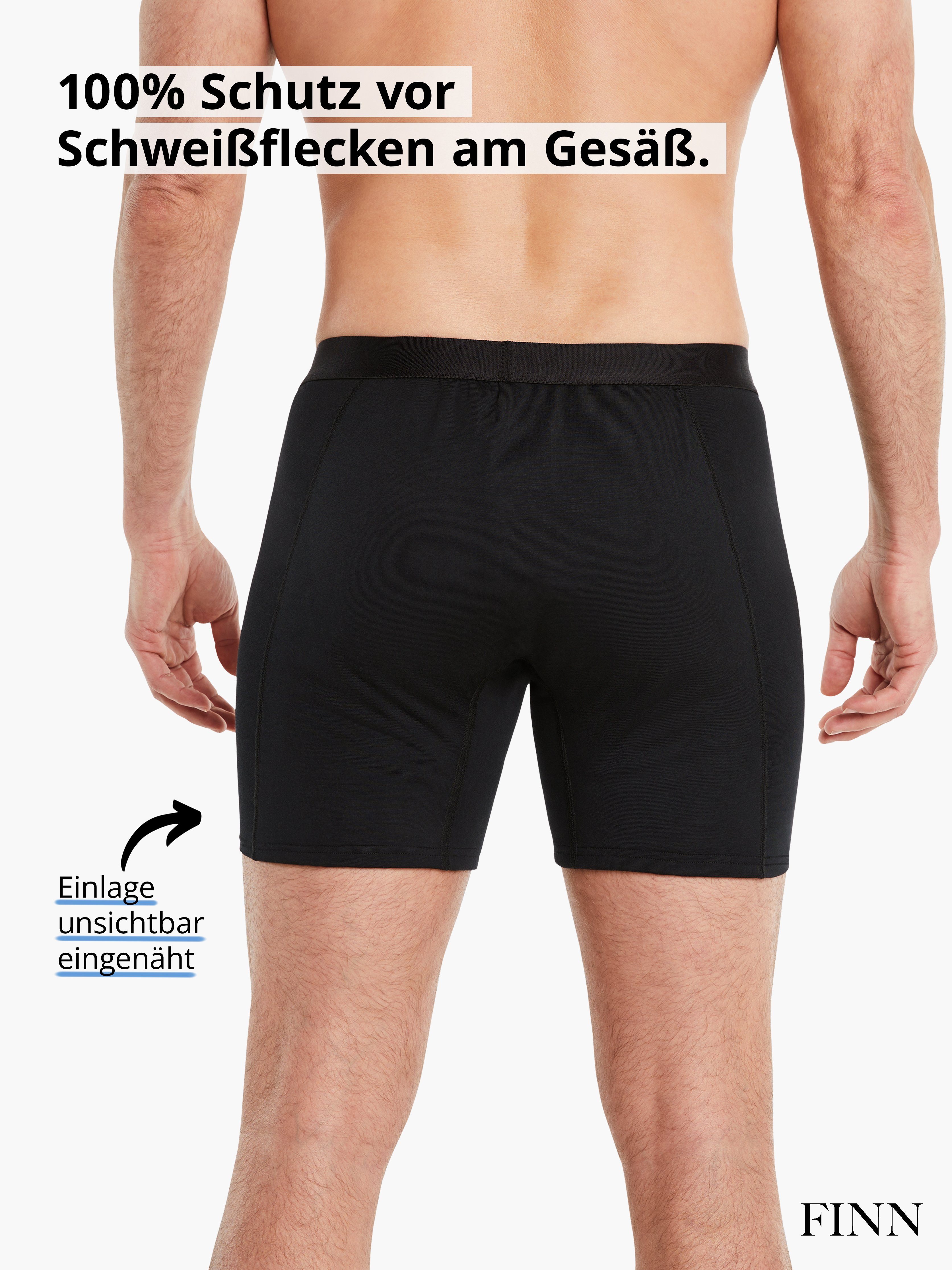 Schweißflecken, garantierte Design Boxershorts 100% Schwarz Herren Wirkung Schutz Anti-Schweiß FINN Boxershorts vor