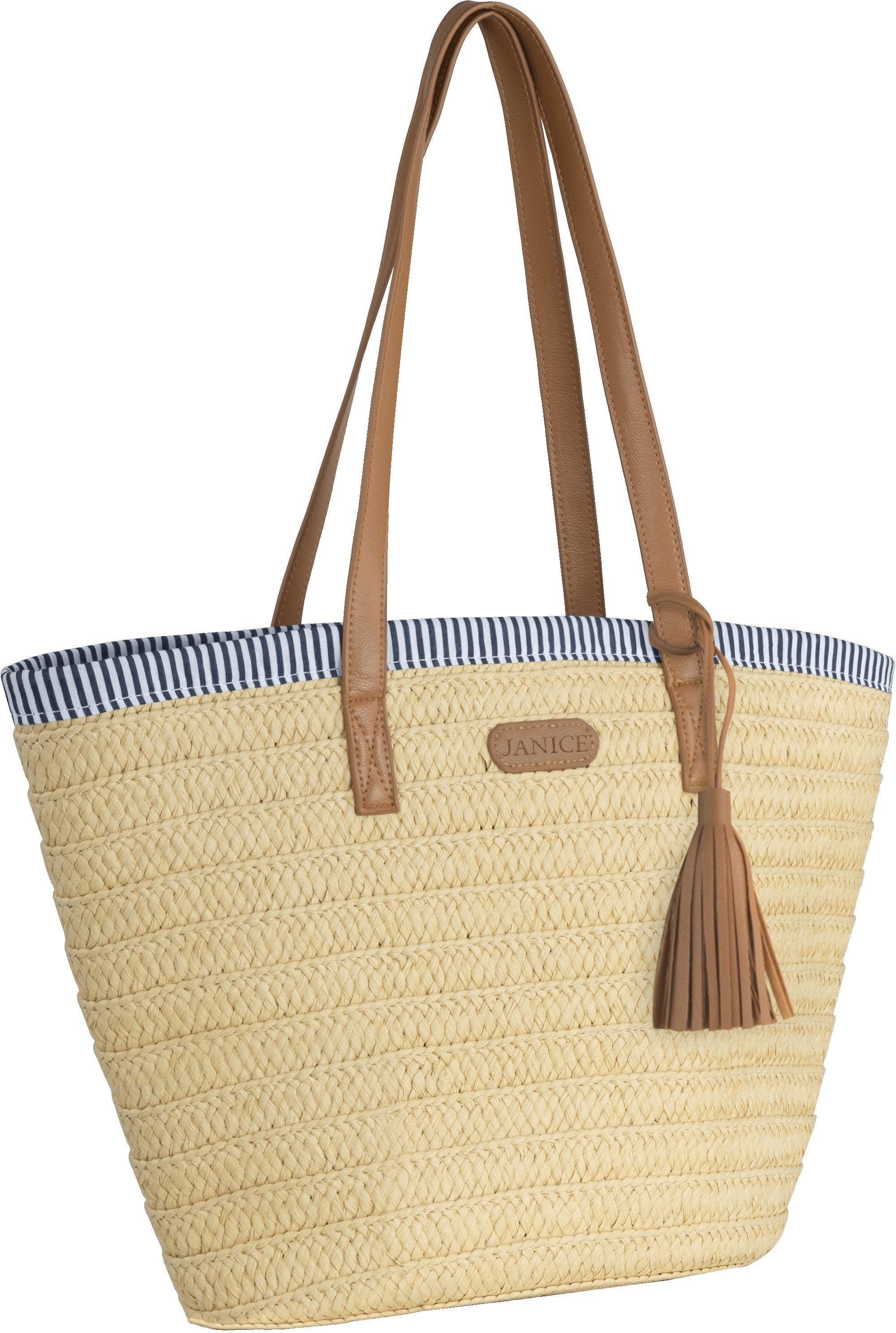Mindanao, Strandtasche 10 Sommertasche Janice Liter Damen im für Stroh aus Strandtasche Maritim-Look