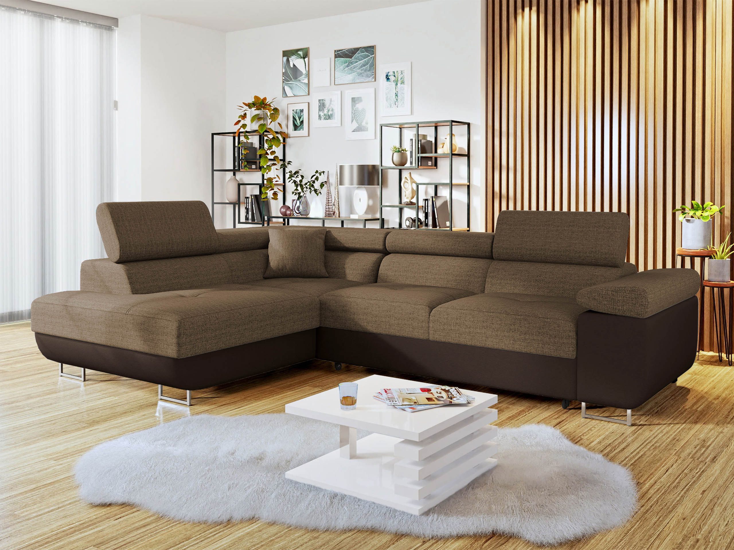 MIRJAN24 Ecksofa Torezio, mit Bettkasten und Schlaffunktion, Einstellbare Kopfstützen, 274x203x70-90 cm