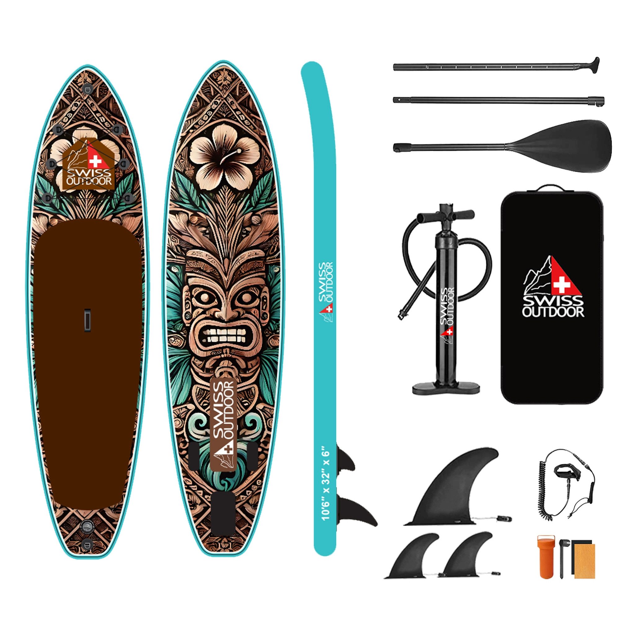 Swiss Outdoor SUP-Board Stand Up Paddle SUP TIKI, (Set, mit Paddel, Tragetasche, Pumpe), mit Paddel