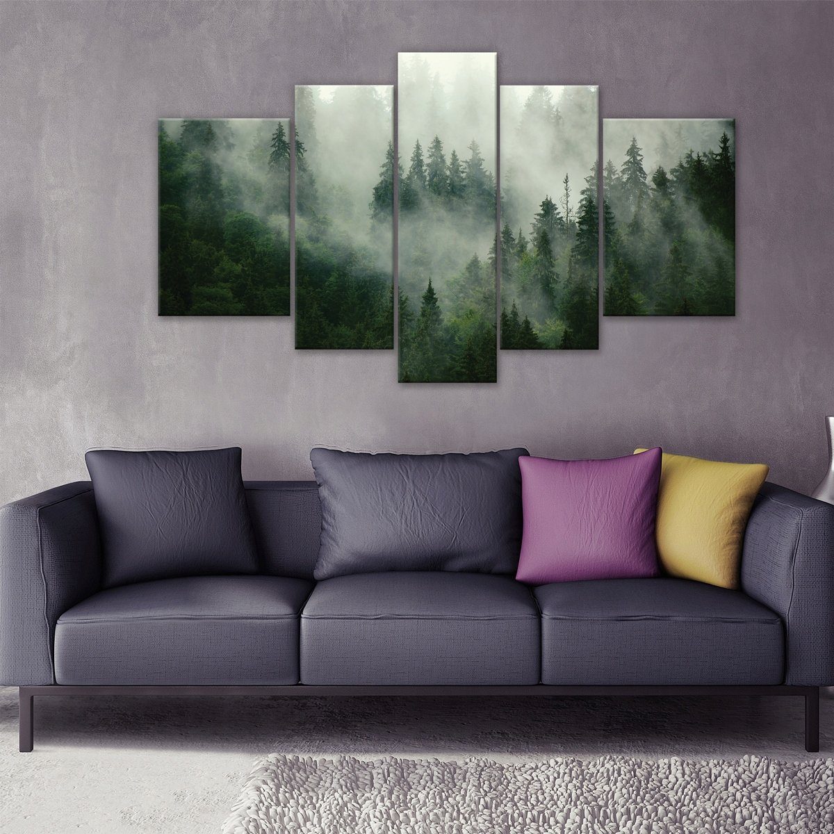Wallarena Leinwandbild SET Wald im Nebel Natur Grün Wand Deko 170x100 cm Gr günstig online kaufen