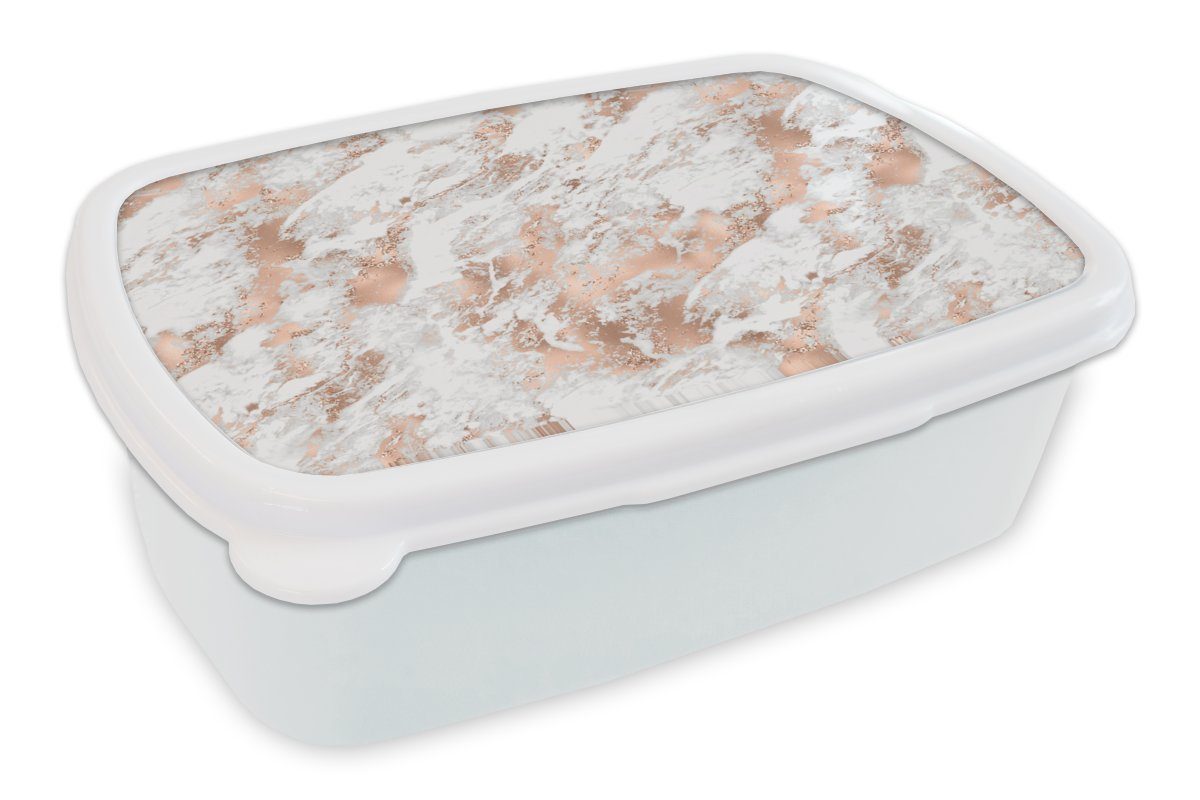 MuchoWow Lunchbox Roségold - Muster - Marmor - Luxus, Kunststoff, (2-tlg), Brotbox für Kinder und Erwachsene, Brotdose, für Jungs und Mädchen weiß
