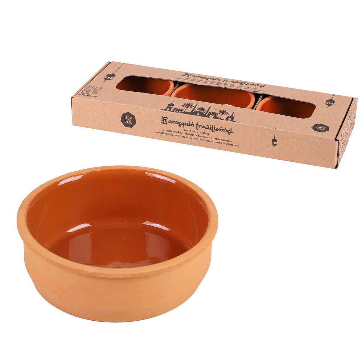 Urban Living Servierschale Terracotta-Schalen ⌀ 4 Ton Tapas-Schale, oder 3-tlg), 6er Snackschale (3er cm backofengeeignet, Dipschale, Terrakotta x Set, Schüssel 12