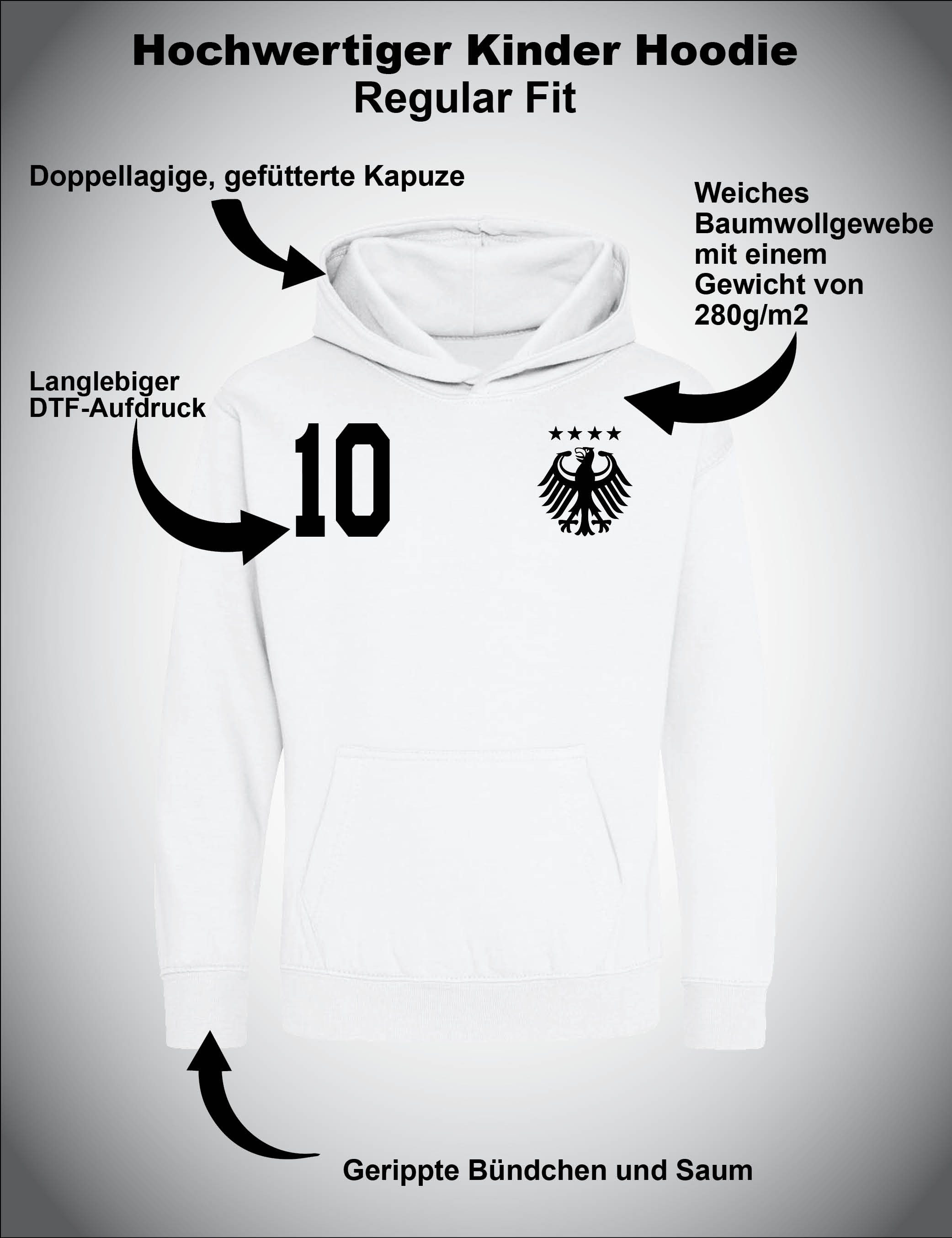 Youth Designz Kapuzenpullover Kinder Hoodie Pullover "Deutschland" Aufdruck Fußball Jungen & Mädchen mit stylischen Aufdruck für Jungen und Mädchen ein Statement setzen