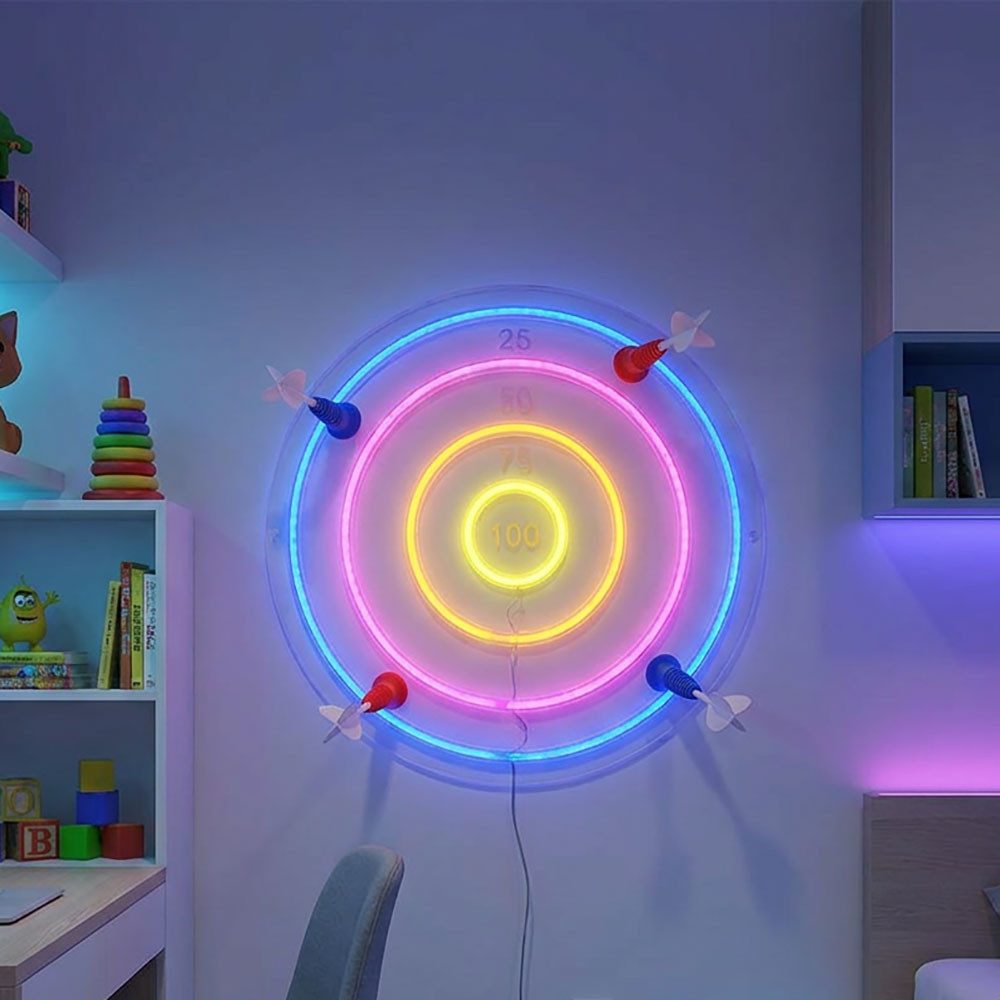 GLOBO LIGHTING LED Wandleuchte, LED-Leuchtmittel fest verbaut, Farbig, LED Wandleuchte transparent klar Dekorartikel Dartscheibe D 46 cm