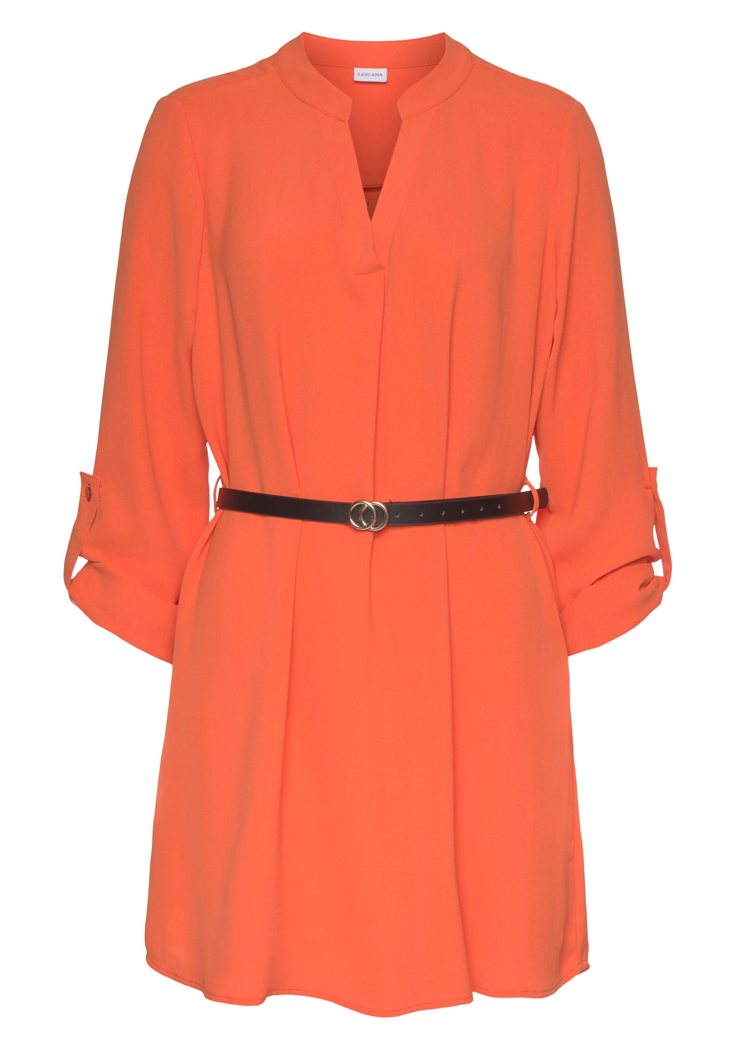 LASCANA Longbluse (mit Gürtel in Lederoptik) aus glatter Ware, lockeres Blusenkleid. € 59,99