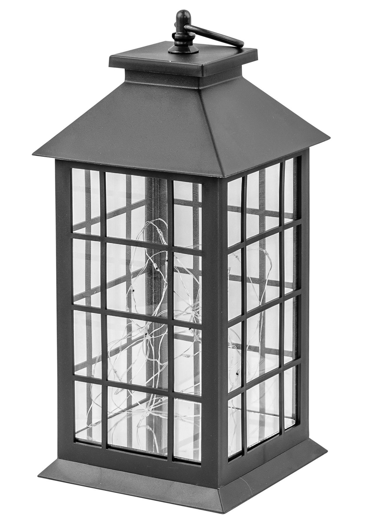 Levandeo® LED Laterne LED Laterne Schwarz H30cm Lichterkette Warmweiß Timer Wohndeko Lampe K, Ein-/Ausschalter, Timerfunktion (6h/18h), LED Lichterkette, warmweiß