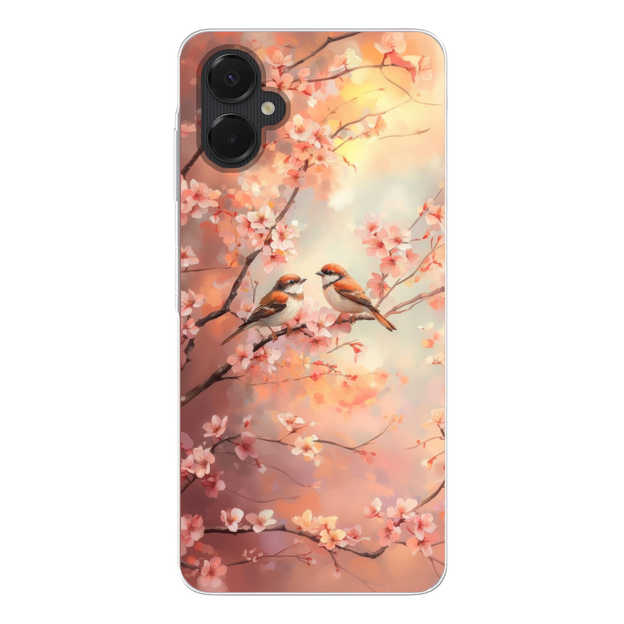 MuchoWow Handyhülle für Samsung Galaxy A06 5G Vögel - Romantisch - Blühende Zweige, Smartphone-Bumper, Print, Handy Schutzhülle Dünn