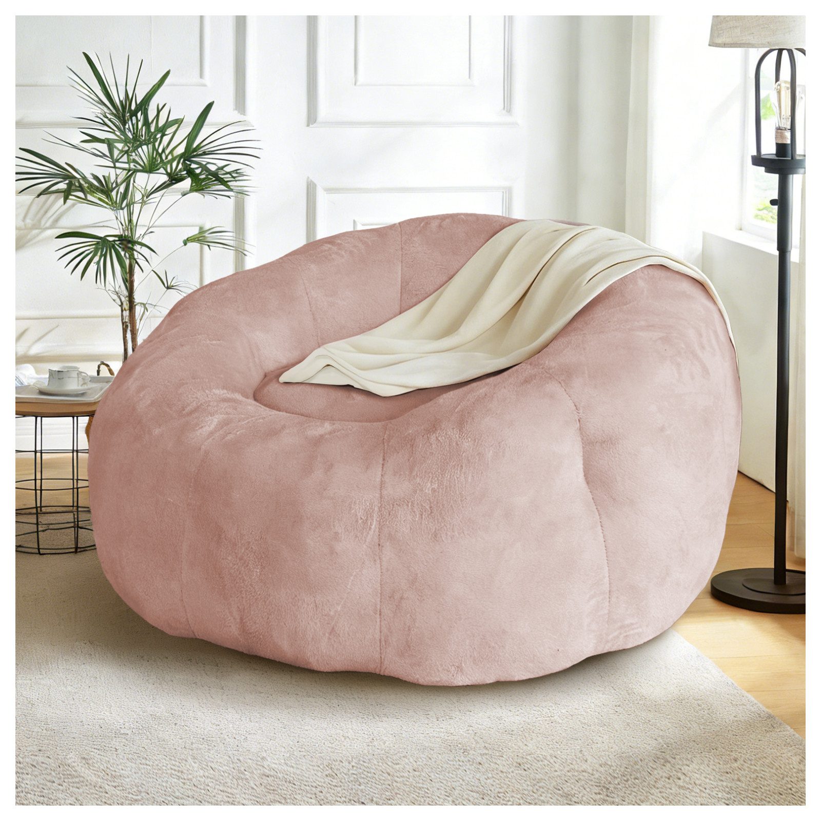 Odikalo Sitzsack Sofas wohnzimmer Einzelsofa Loungesofa mit Schlaffunktion (Großer runder Sitzsack-Sessel mit verbesserter Stabilität–für vielseitige Entspannung im Wohn-und Schlafzimmer)