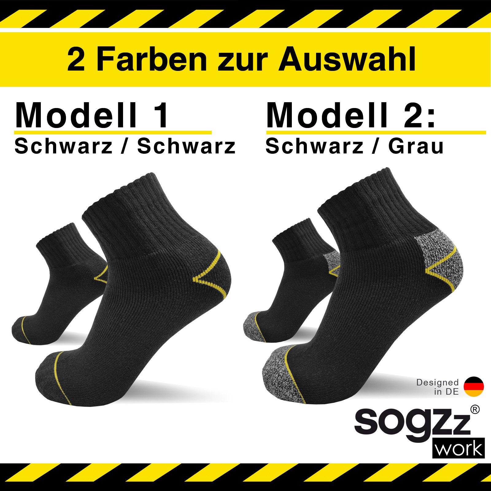 sogzz Arbeitssocken 6-12 Paar Herren Quarter Arbeit Socken verstärkt 75% Baumwolle (Modell: sogzz WORK Quarter Basic (halbhohe Kurzsocken), 6-Paar) – Bild 4 von 5
