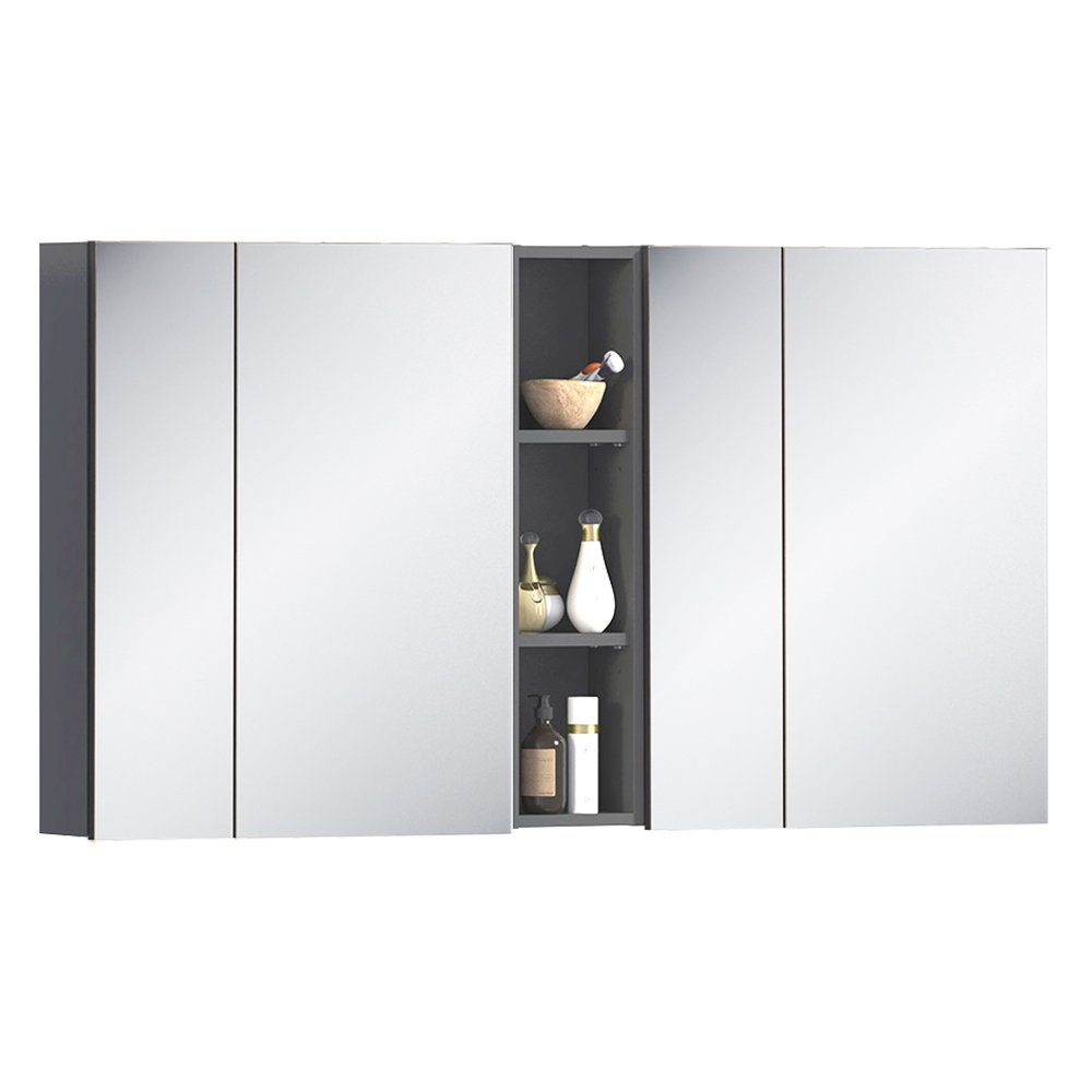 Lomadox Spiegelschrank MODENA-56 Badezimmer 140 cm breit in anthrazit, B/H/T: ca. 140/75/16 cm