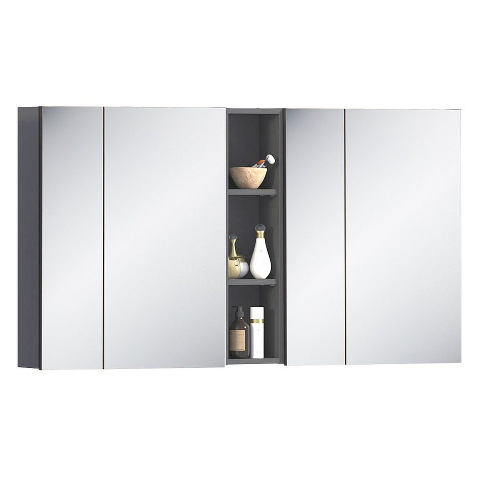 Lomadox Spiegelschrank MODENA-56 Badezimmer 140 cm breit in anthrazit,  B/H/T: ca. 140/75/16 cm