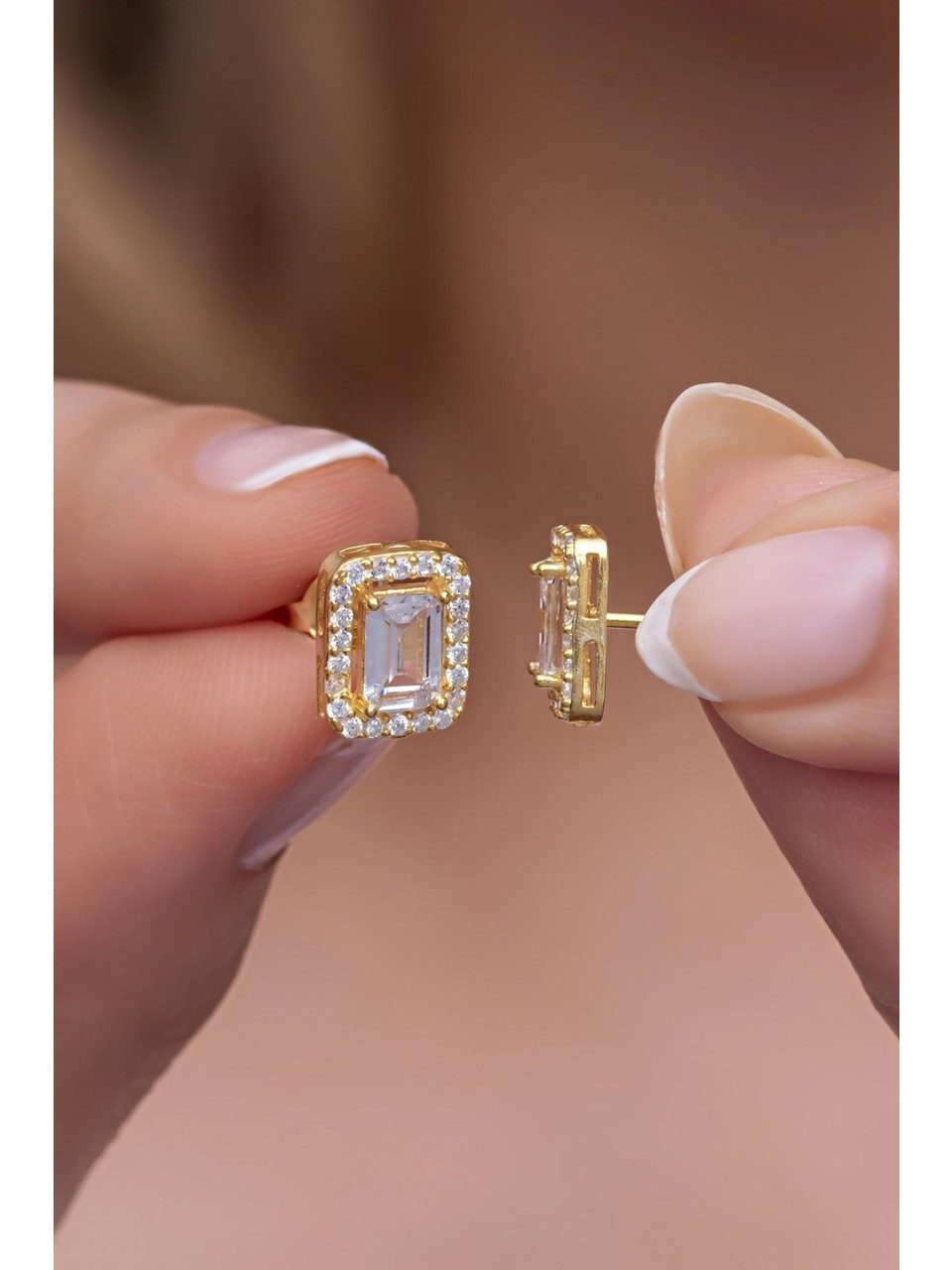 Nisan Ohrring-Set, Silber Ohrstecker – Goldplattiertes mit rechteckigem Bag günstig online kaufen